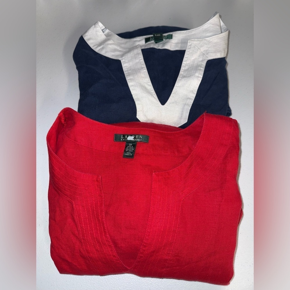 Bundle of 2 Lauren Ralph Lauren 100% linen tunic tops size 3X